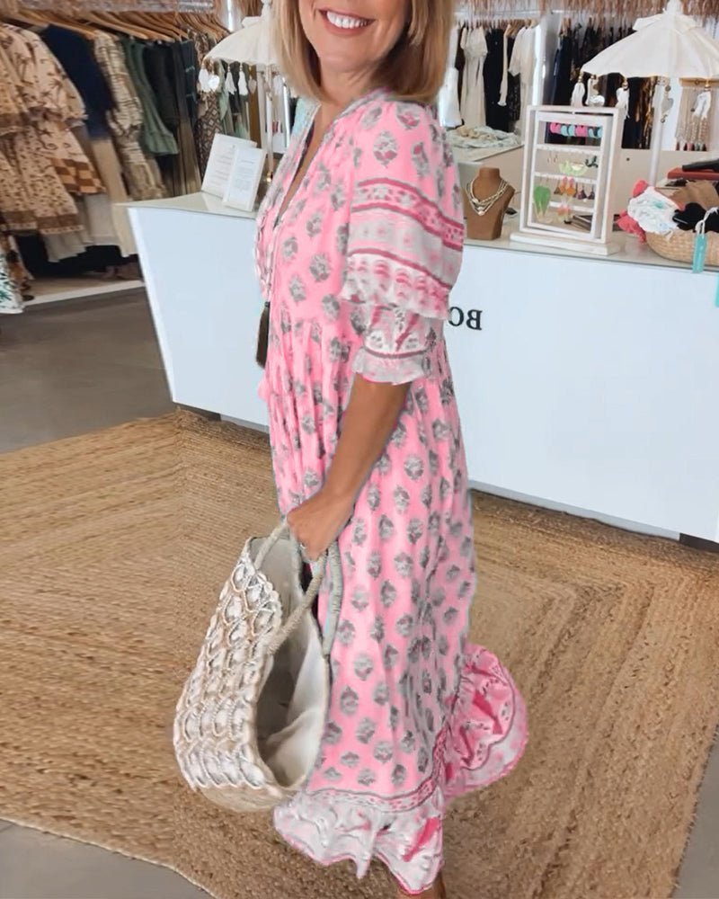 Floral V-Neck Dress Women Regular Fit Casual Summer
