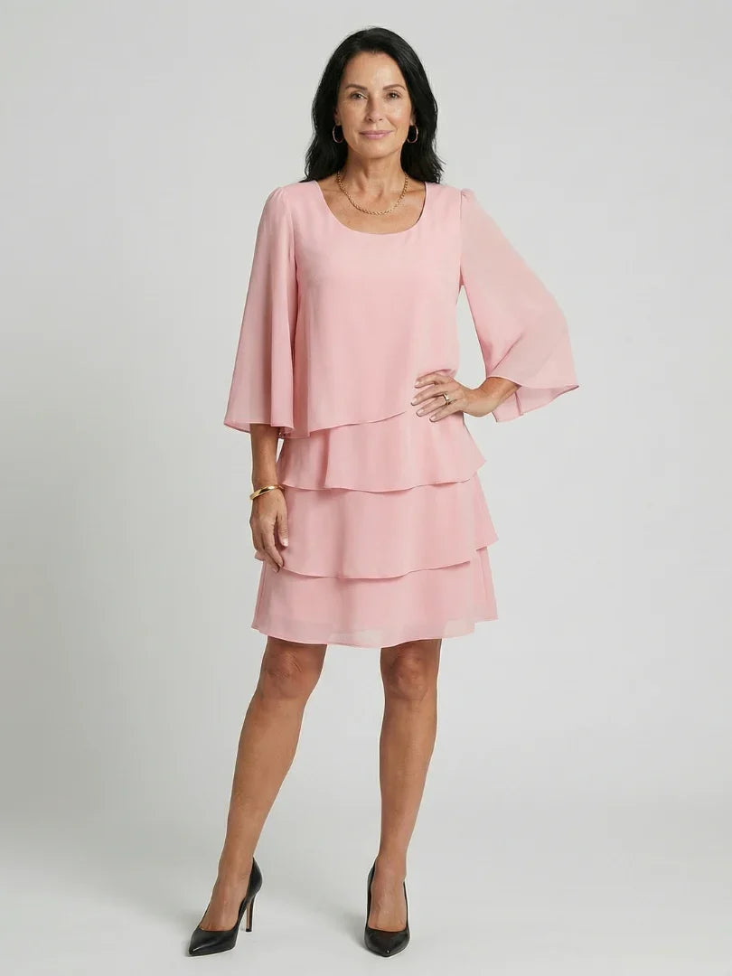 Layered Flare Sleeve Dress Women Relaxed Fit Casual