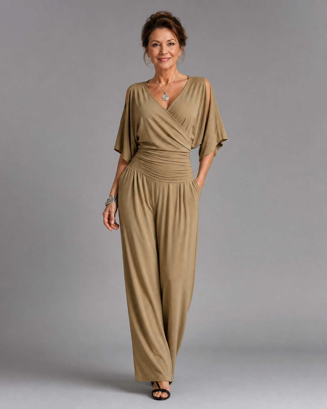 Jumpsuit Women Relaxed Fit Casual Cold Shoulder Wrap Waist