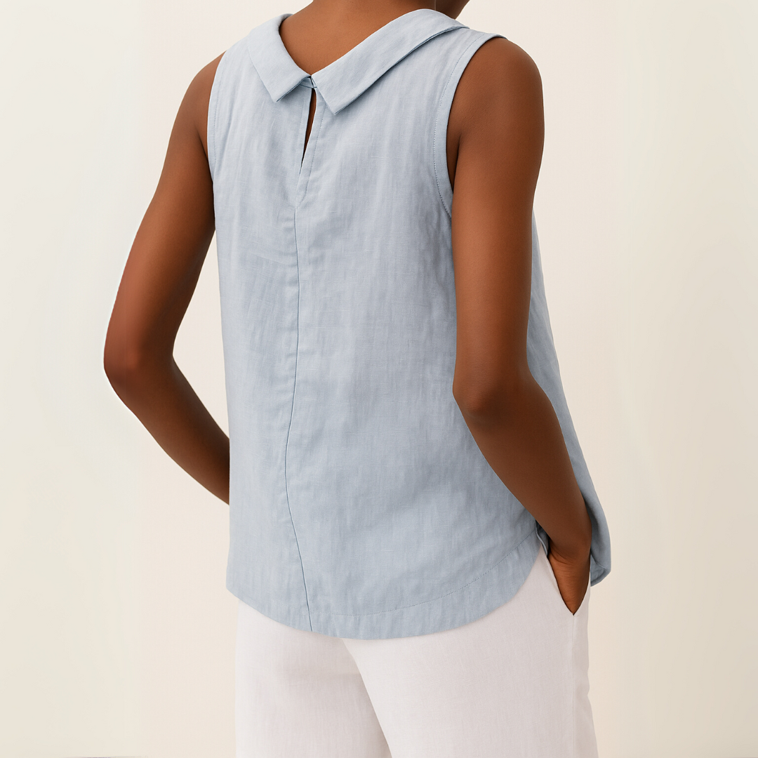 Sleeveless Roll Collar Top Women Regular Fit Casual