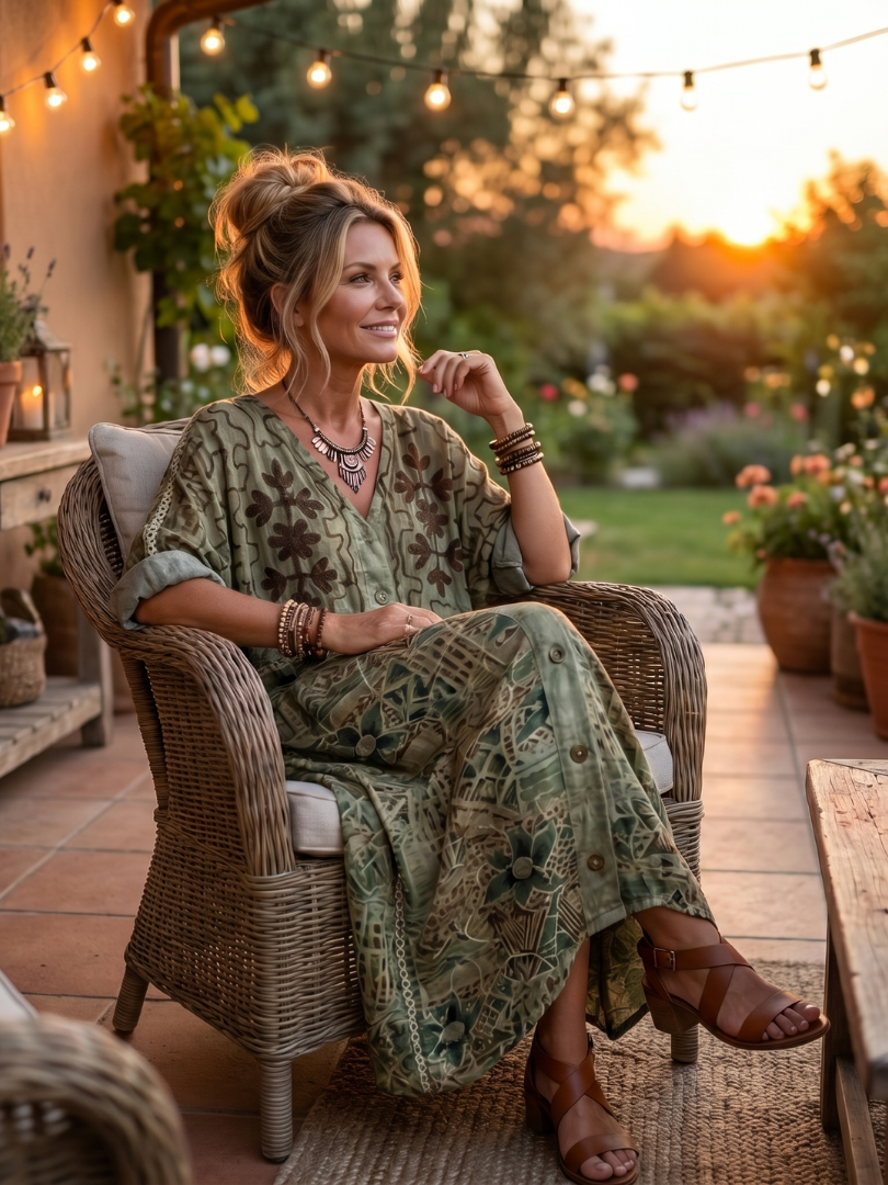 Midi Dress Women Oversized Relaxed Fit Casual Embroidered