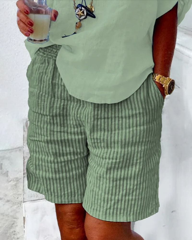 Summer Striped Shorts Women Regular Fit Casual