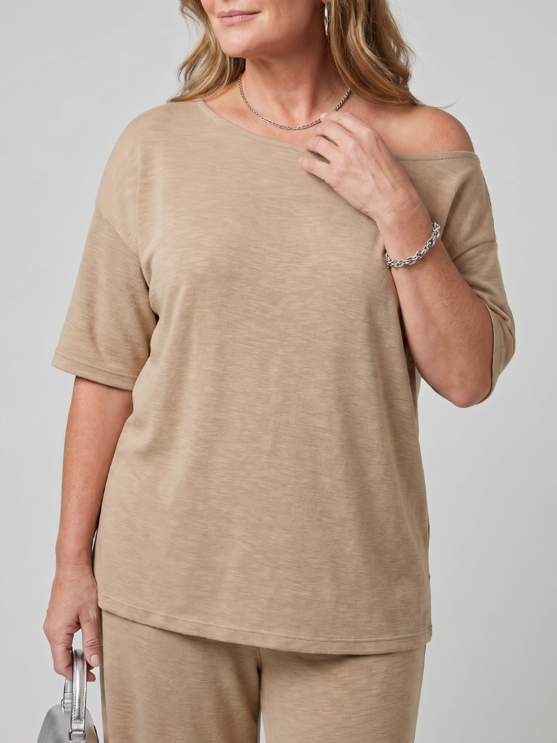 Off Shoulder Top and Wide Leg Trousers Women Relaxed Fit Casual