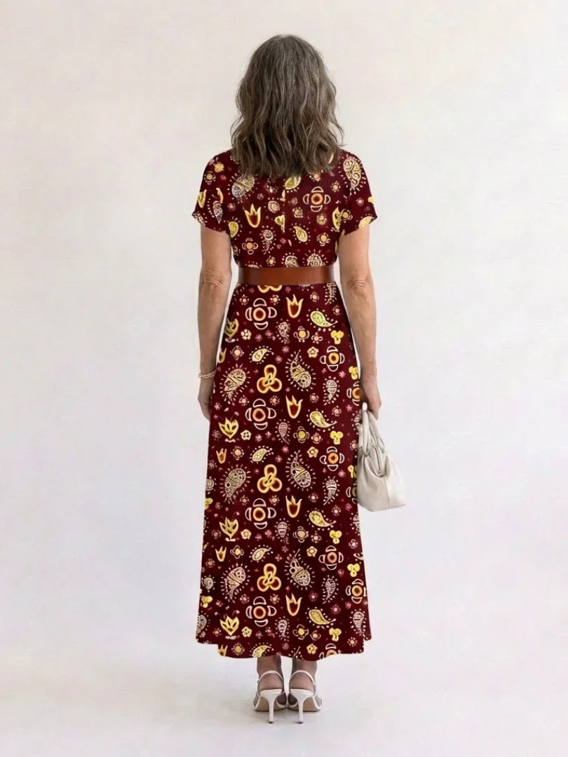 Floral V-Neck Midi Dress Women Regular Fit Casual Summer
