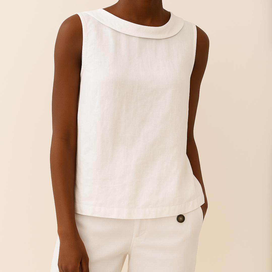 Sleeveless Roll Collar Top Women Regular Fit Casual