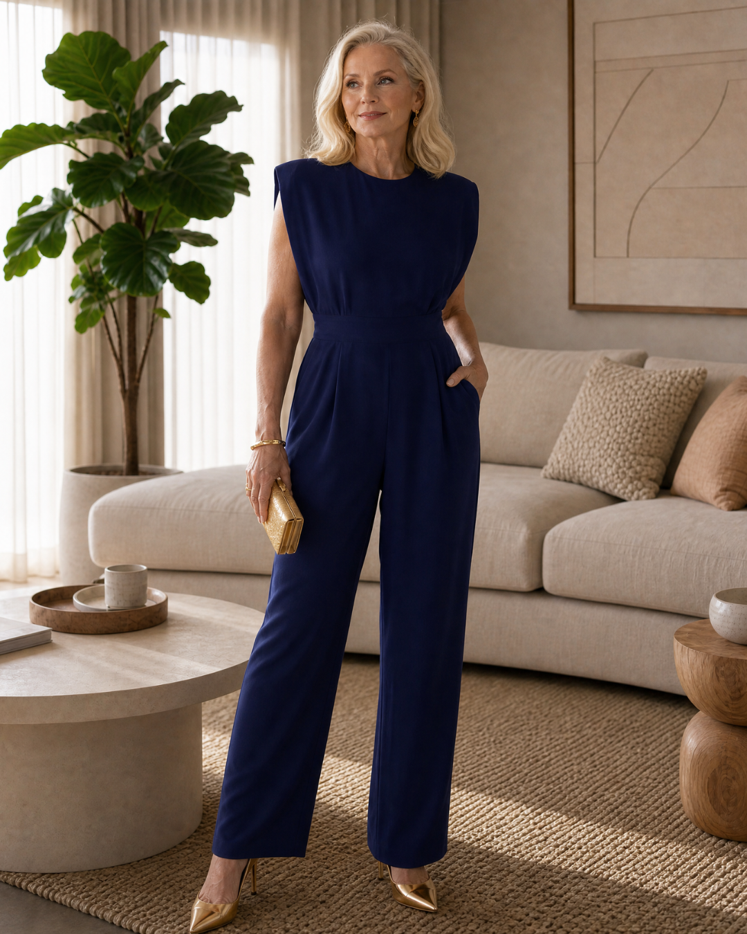 Sleeveless Draped Wide Leg Jumpsuit Women Tailored Casual