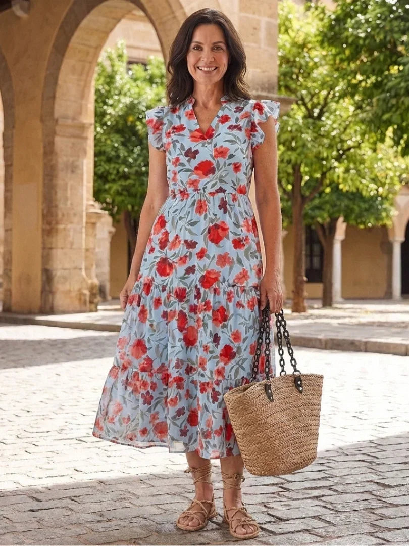 Midi Dress Women Relaxed Fit Casual Summer Floral