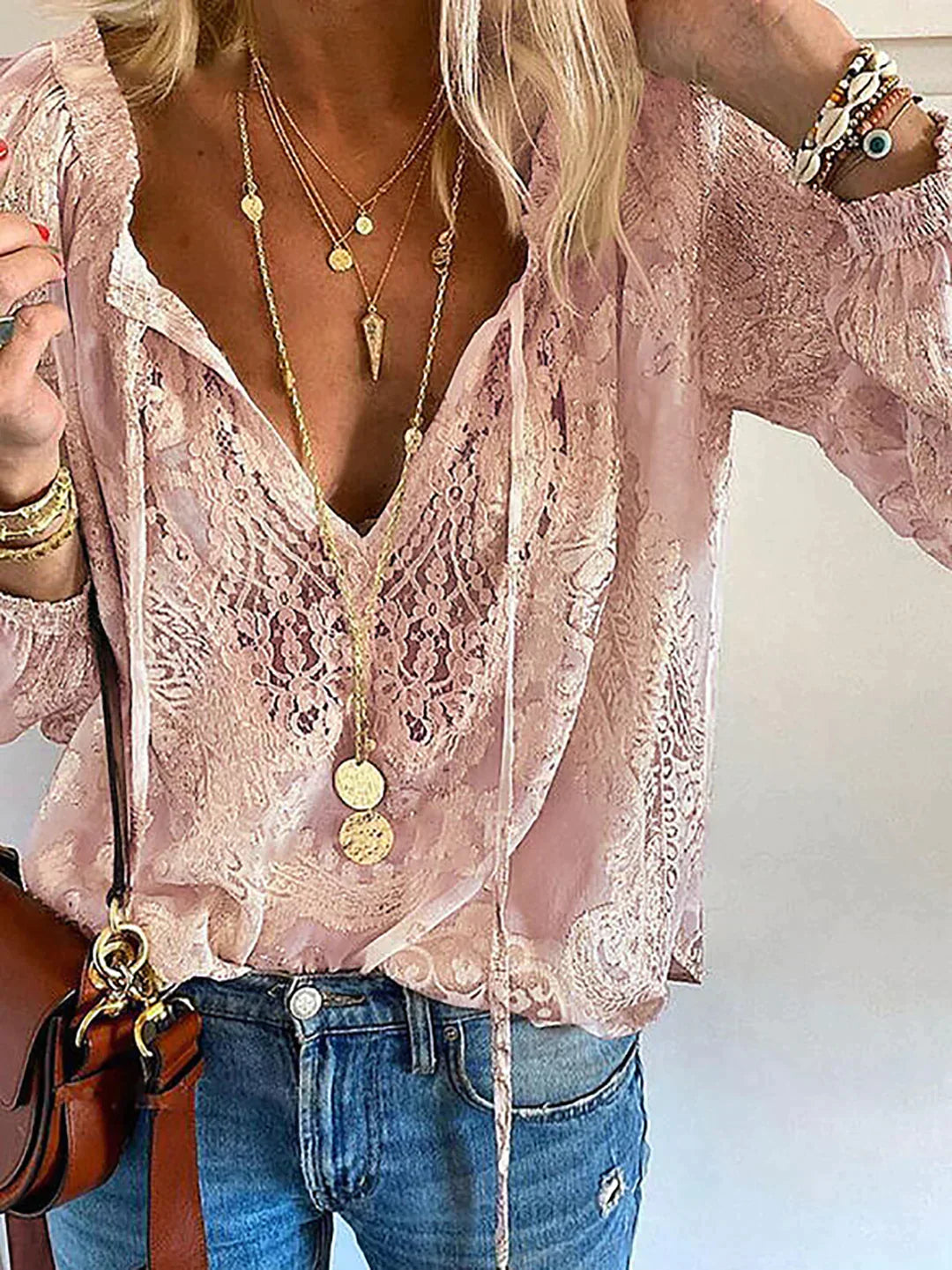 Blouse Women Regular Fit Casual with Lace Details