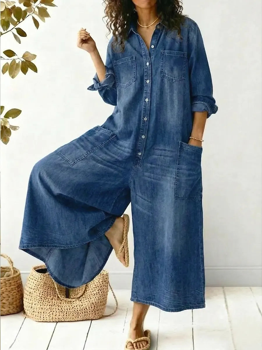 Wide-Leg Jumpsuit Women Relaxed Fit Casual