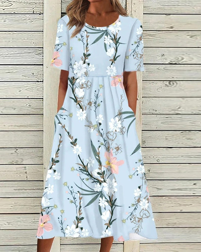 Printed Midi Dress Women Relaxed Fit Casual Summer