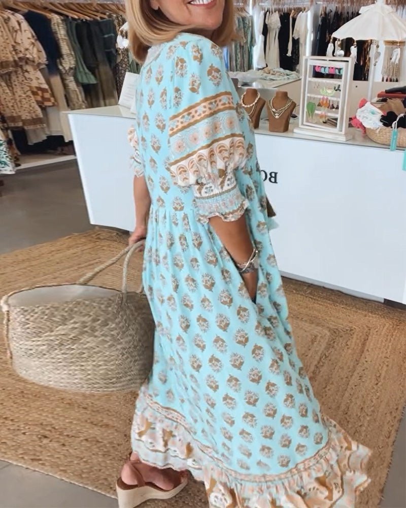 Floral V-Neck Dress Women Regular Fit Casual Summer