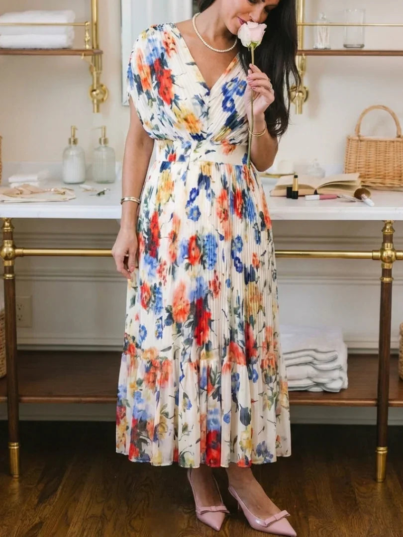 Pleated Midi Dress Women Relaxed Fit Casual