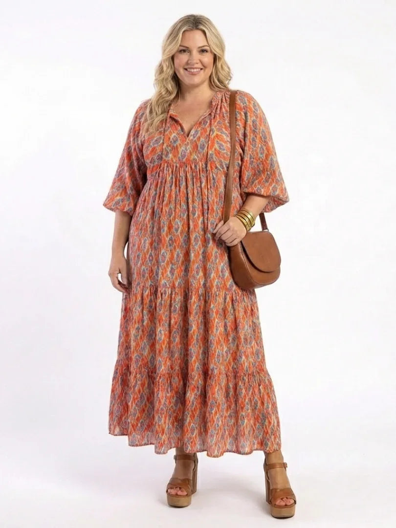Midi Dress Women Relaxed Fit Casual Geometric Print