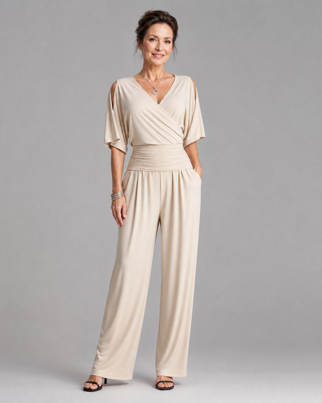 Jumpsuit Women Relaxed Fit Casual Cold Shoulder Wrap Waist