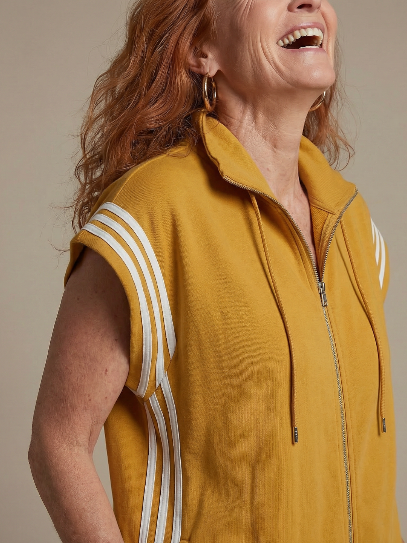 Jumpsuit Women Relaxed Fit Casual with Zip Front and Stripe Panels