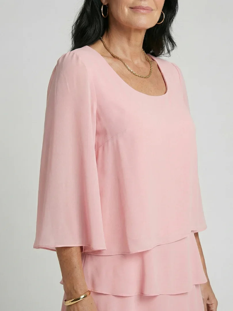 Layered Flare Sleeve Dress Women Relaxed Fit Casual