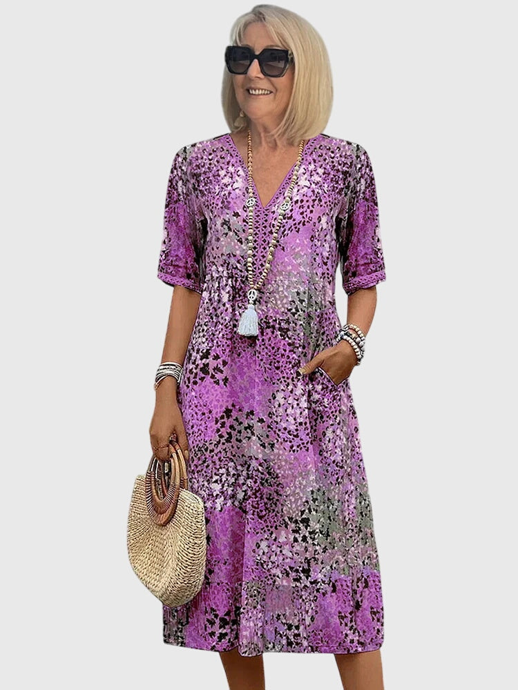 Floral Midi Dress Women Regular Fit Casual Elegant