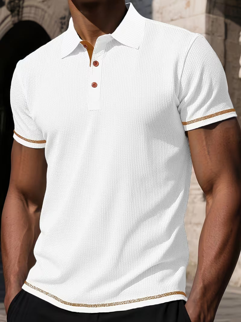 Textured Polo Shirt Men Structured Fit Casual Smart