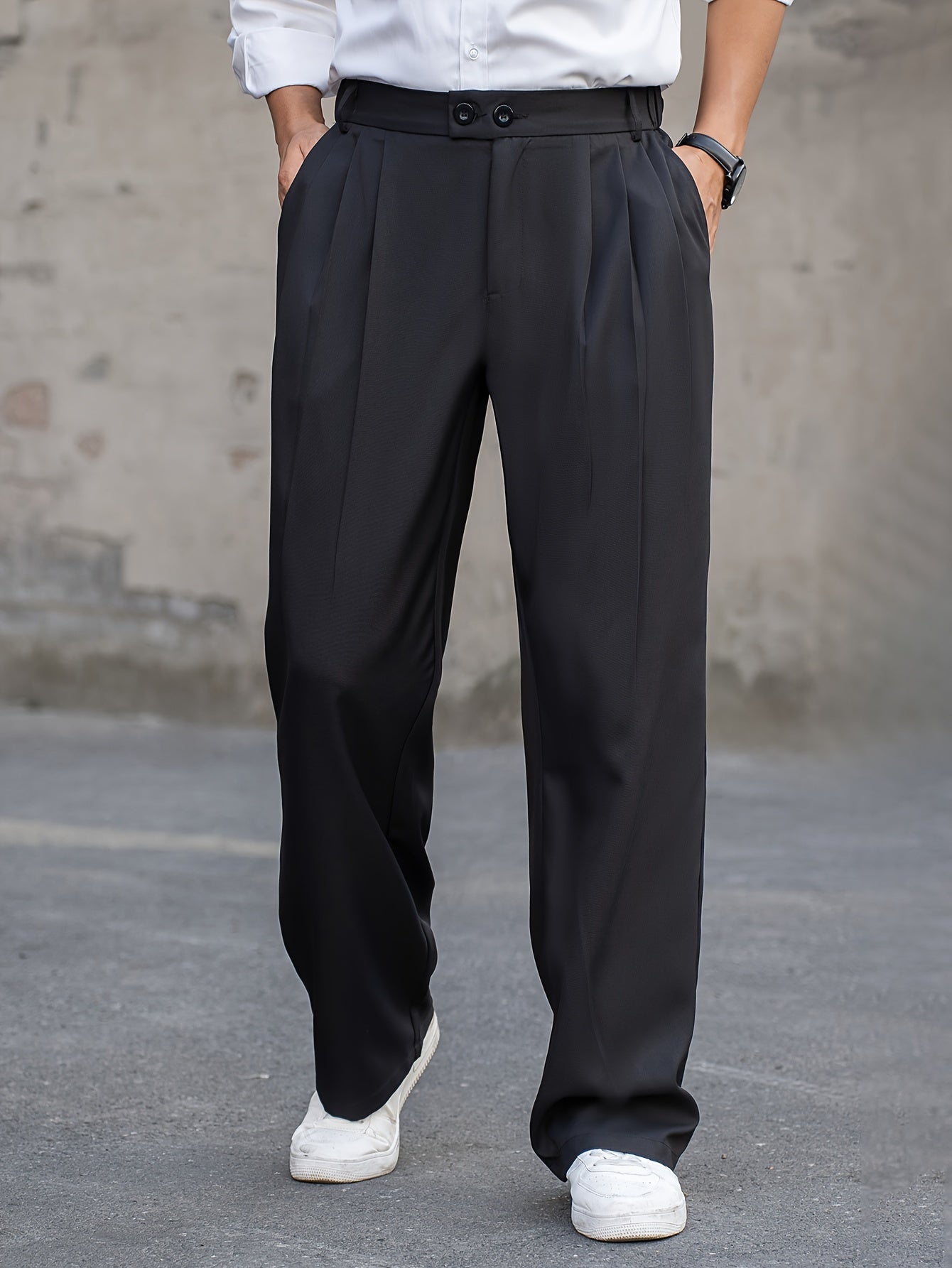Pleated Trousers Men Relaxed Fit Business Casual