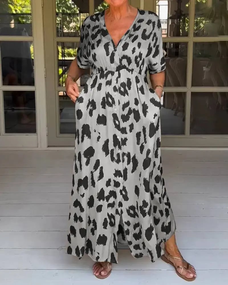 Maxi Dress Women Regular Fit Casual Leopard Print