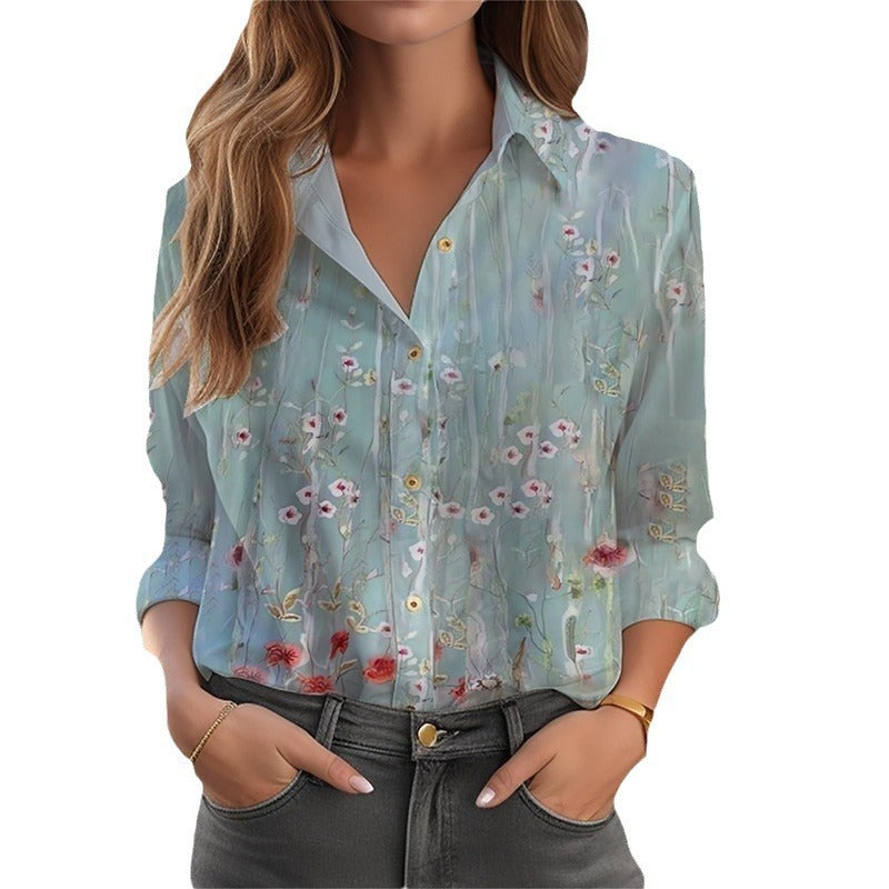 Blouse Women Relaxed Fit Casual Floral Pattern