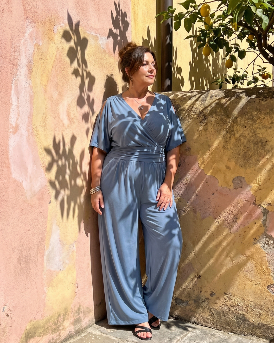 Jumpsuit Women Relaxed Fit Casual Cold Shoulder Wrap Waist