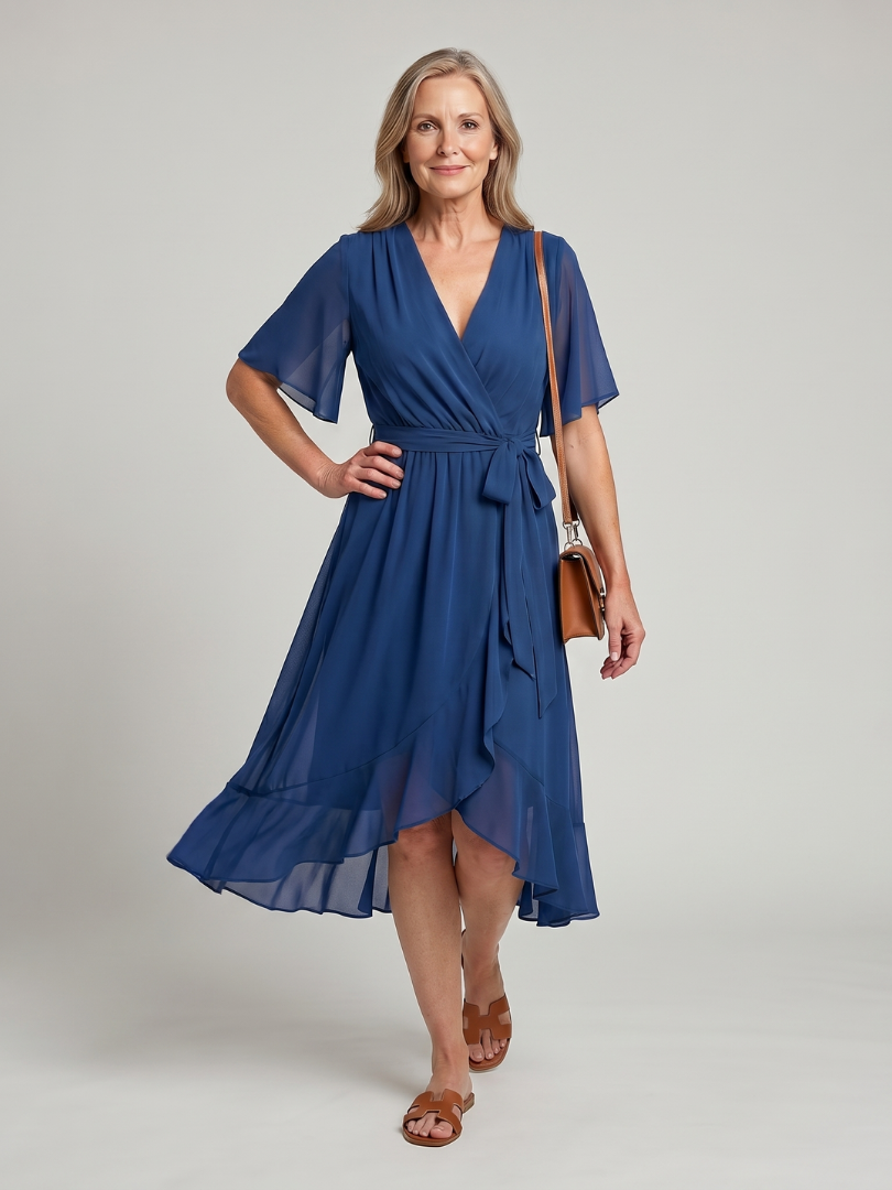 Wrap Midi Dress Women Relaxed Fit Casual Summer