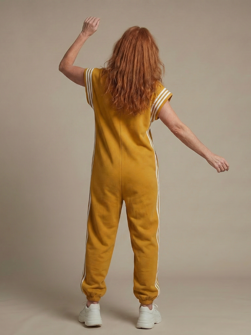 Jumpsuit Women Relaxed Fit Casual with Zip Front and Stripe Panels