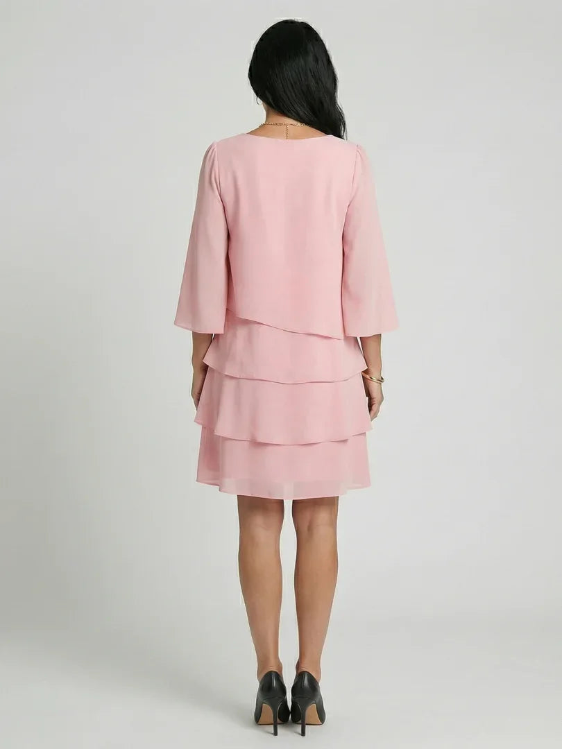 Layered Flare Sleeve Dress Women Relaxed Fit Casual