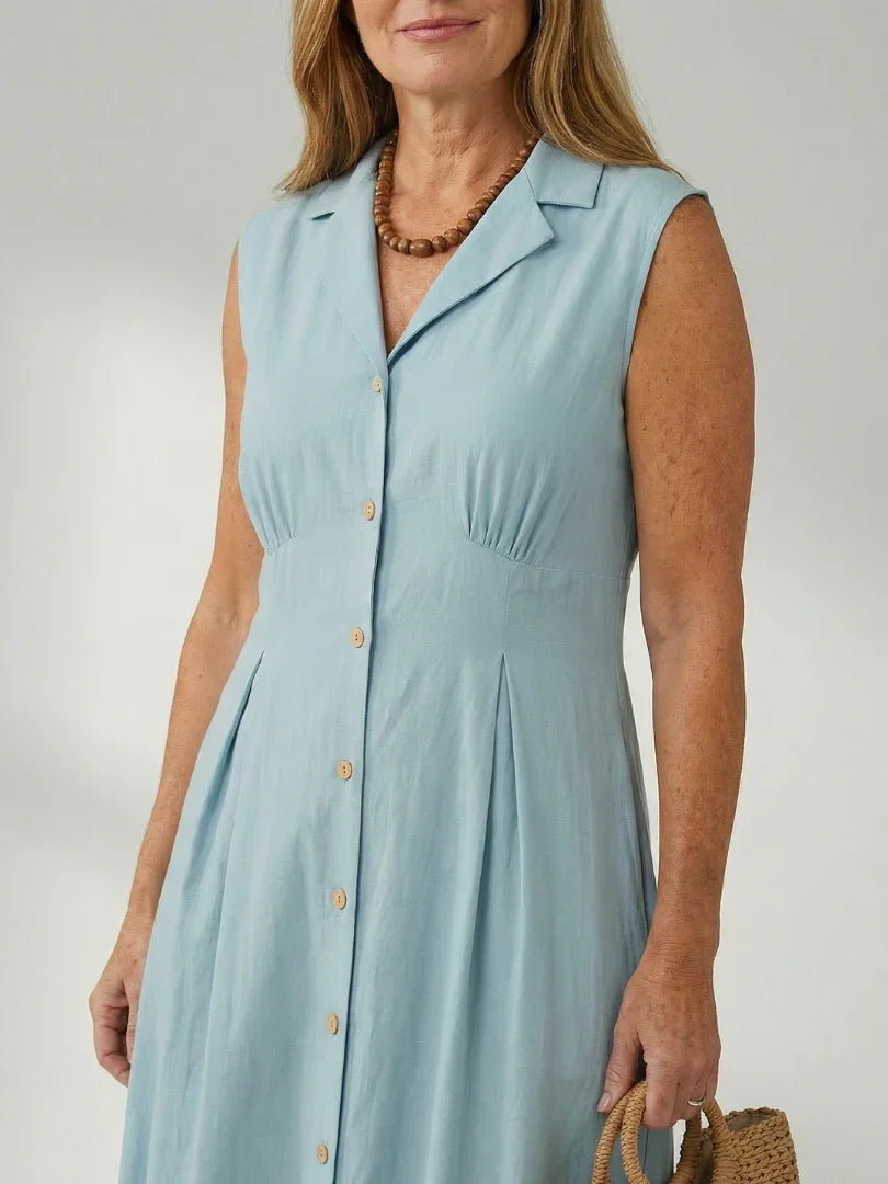 Sleeveless Button-Front Midi Dress Women Defined Waist Casual