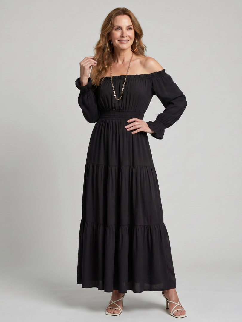 Off Shoulder Midi Dress Women Relaxed Fit Casual Summer