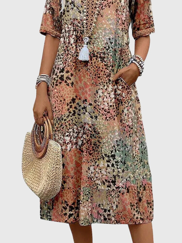 Floral Midi Dress Women Regular Fit Casual Elegant