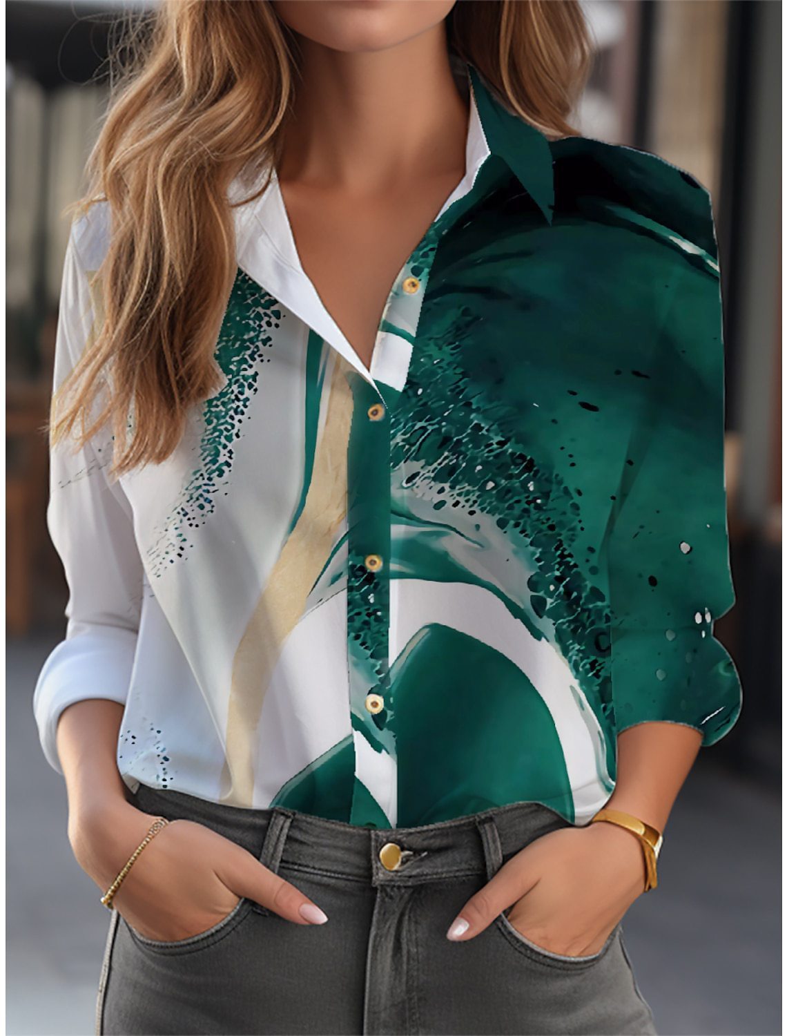Blouse Women Relaxed Fit Casual Floral Pattern