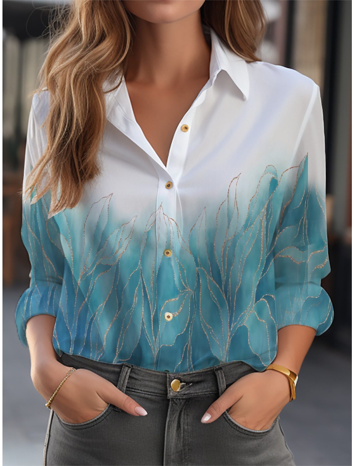 Blouse Women Relaxed Fit Casual Floral Pattern