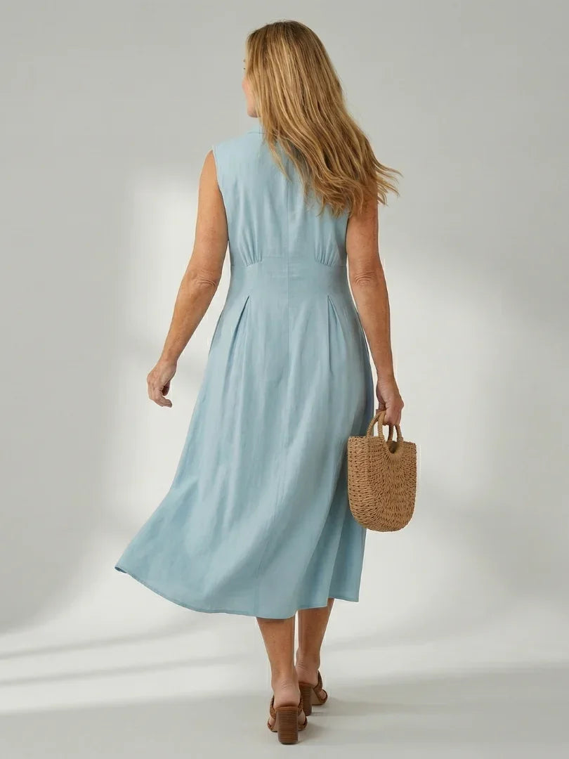 Sleeveless Button-Front Midi Dress Women Defined Waist Casual
