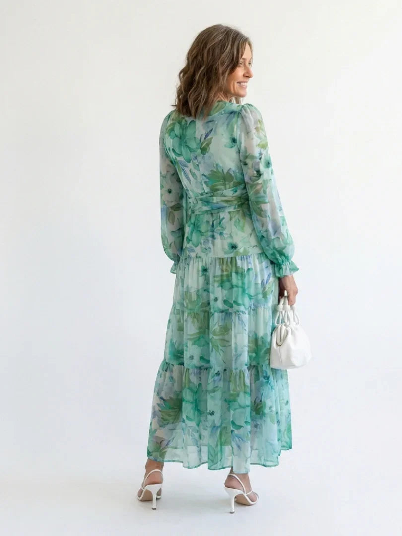 Maxi Dress Women Regular Fit Casual Floral Long Sleeve