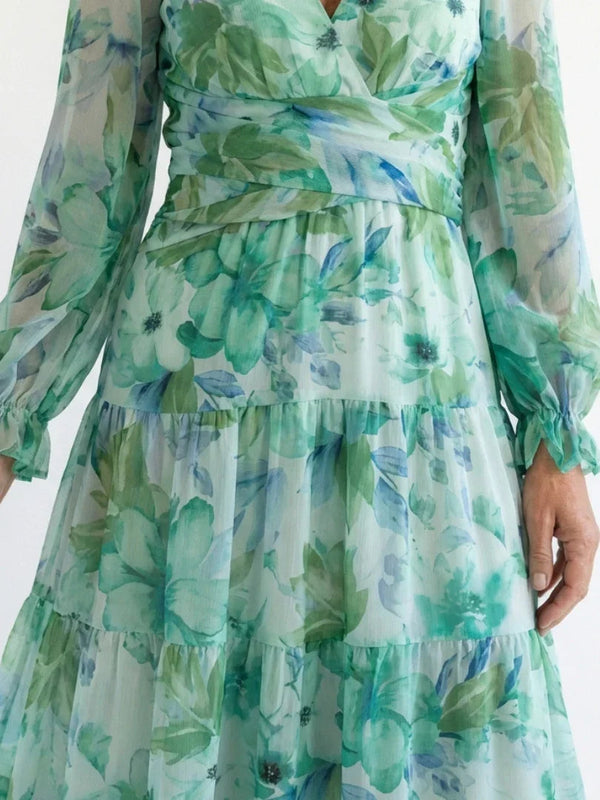 Maxi Dress Women Regular Fit Casual Floral Long Sleeve