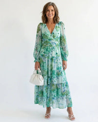 Maxi Dress Women Regular Fit Casual Floral Long Sleeve