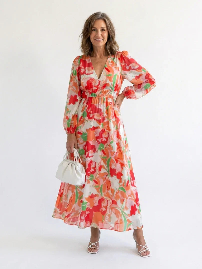Maxi Dress Women Regular Fit Casual Floral Long Sleeve