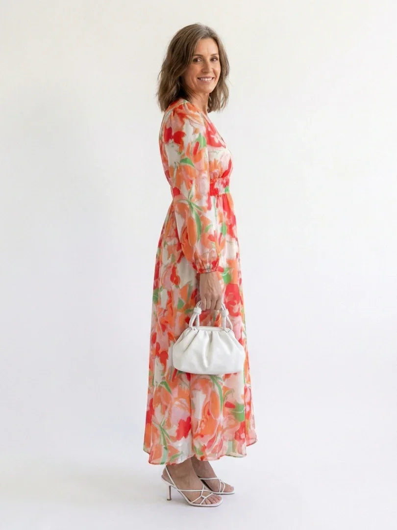 Maxi Dress Women Regular Fit Casual Floral Long Sleeve