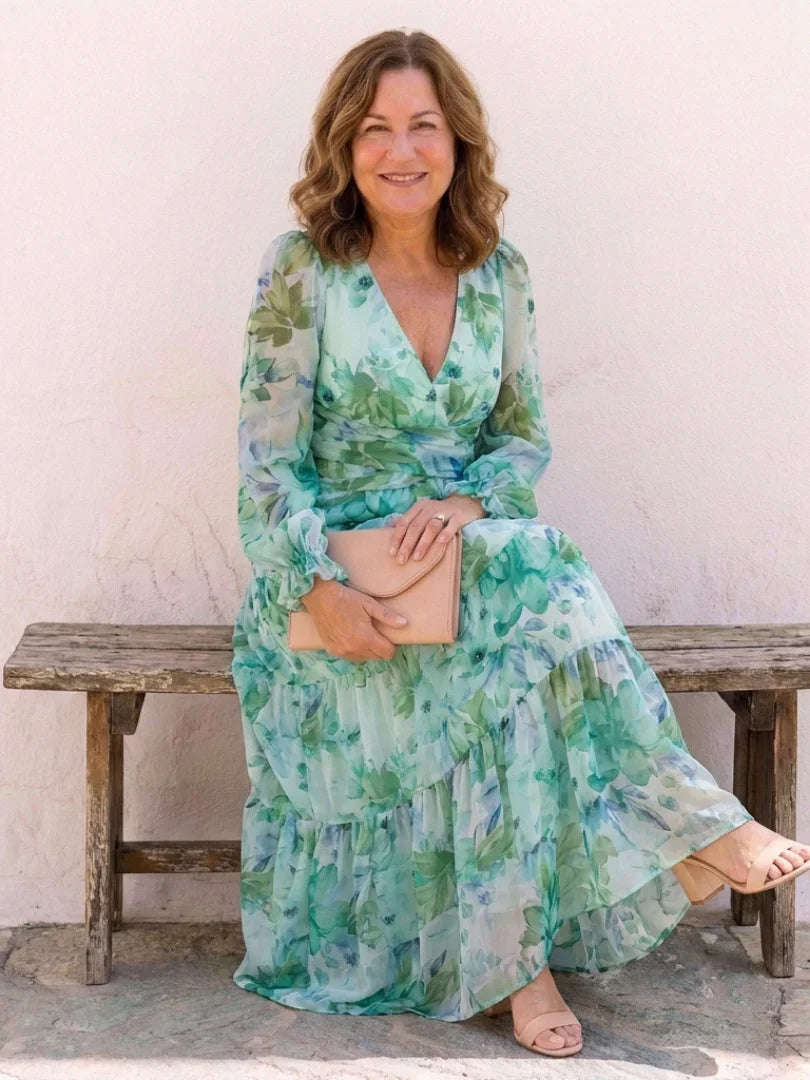 Maxi Dress Women Regular Fit Casual Floral Long Sleeve