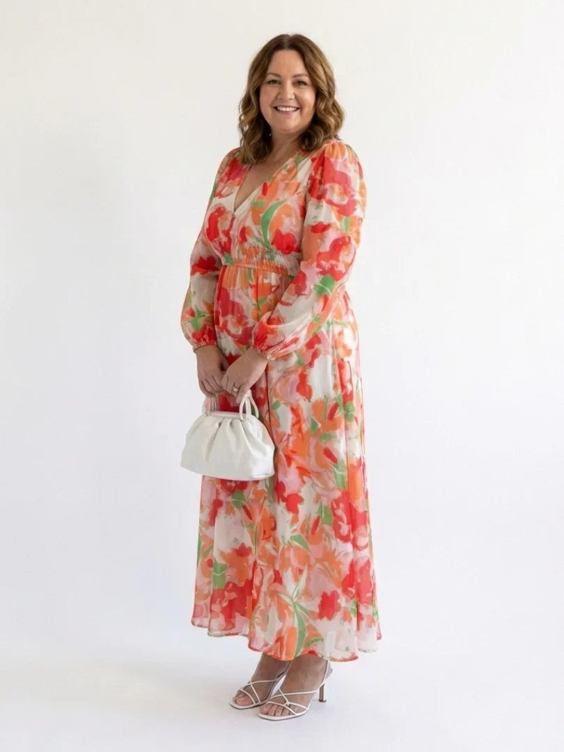 Maxi Dress Women Regular Fit Casual Floral Long Sleeve