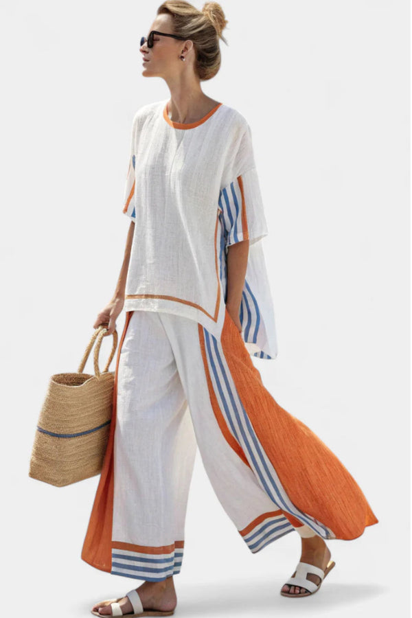Women Summer Set Wide Pants Boho Tunic Relaxed Fit Casual