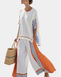 Women Summer Set Wide Pants Boho Tunic Relaxed Fit Casual