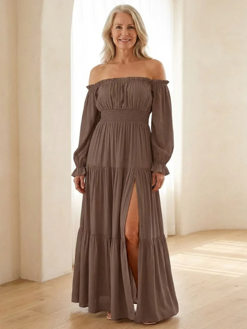 Off Shoulder Maxi Dress Women Fitted Bodice Casual Summer