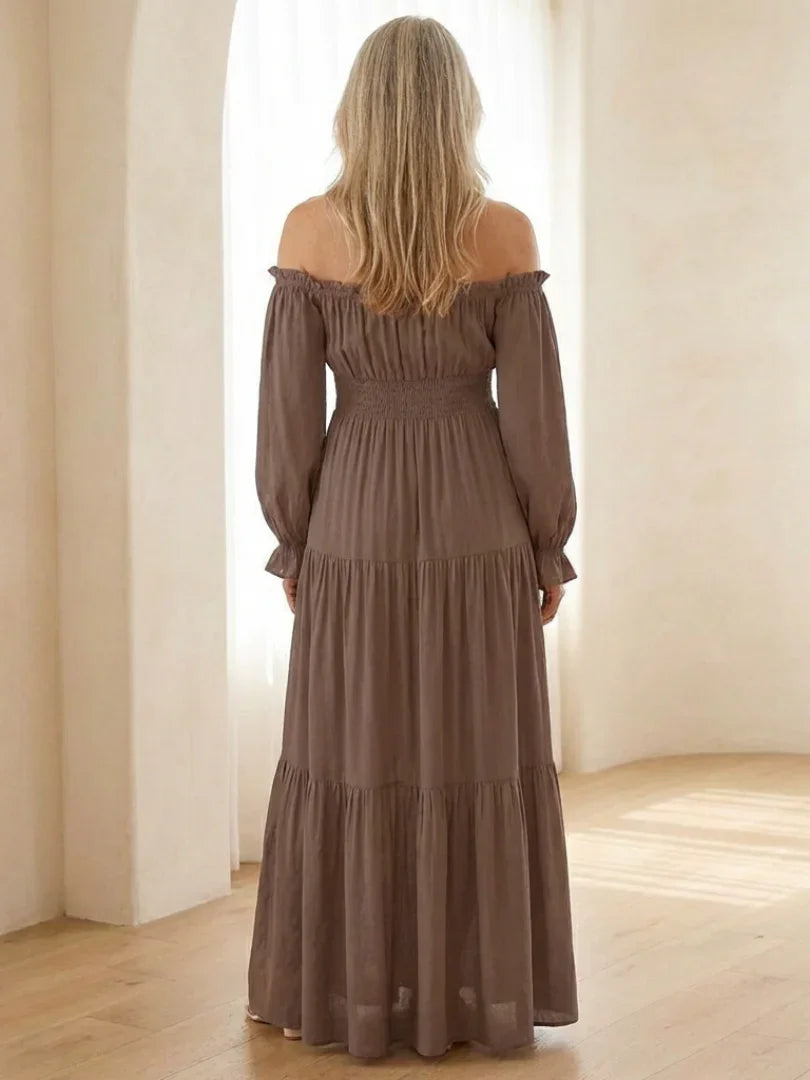 Off Shoulder Maxi Dress Women Fitted Bodice Casual Summer