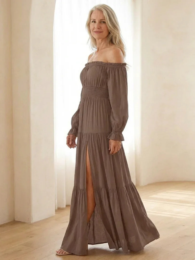 Off Shoulder Maxi Dress Women Fitted Bodice Casual Summer