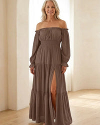 Off Shoulder Maxi Dress Women Fitted Bodice Casual Summer