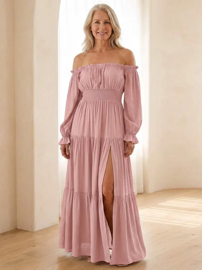 Off Shoulder Maxi Dress Women Fitted Bodice Casual Summer