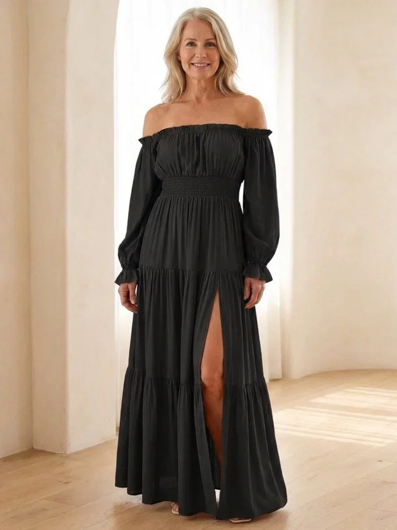 Off Shoulder Maxi Dress Women Fitted Bodice Casual Summer